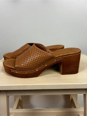 BROWNS Leather Platform Studded Clog Sandals Brown Size 41 Like New! Boho Chunky